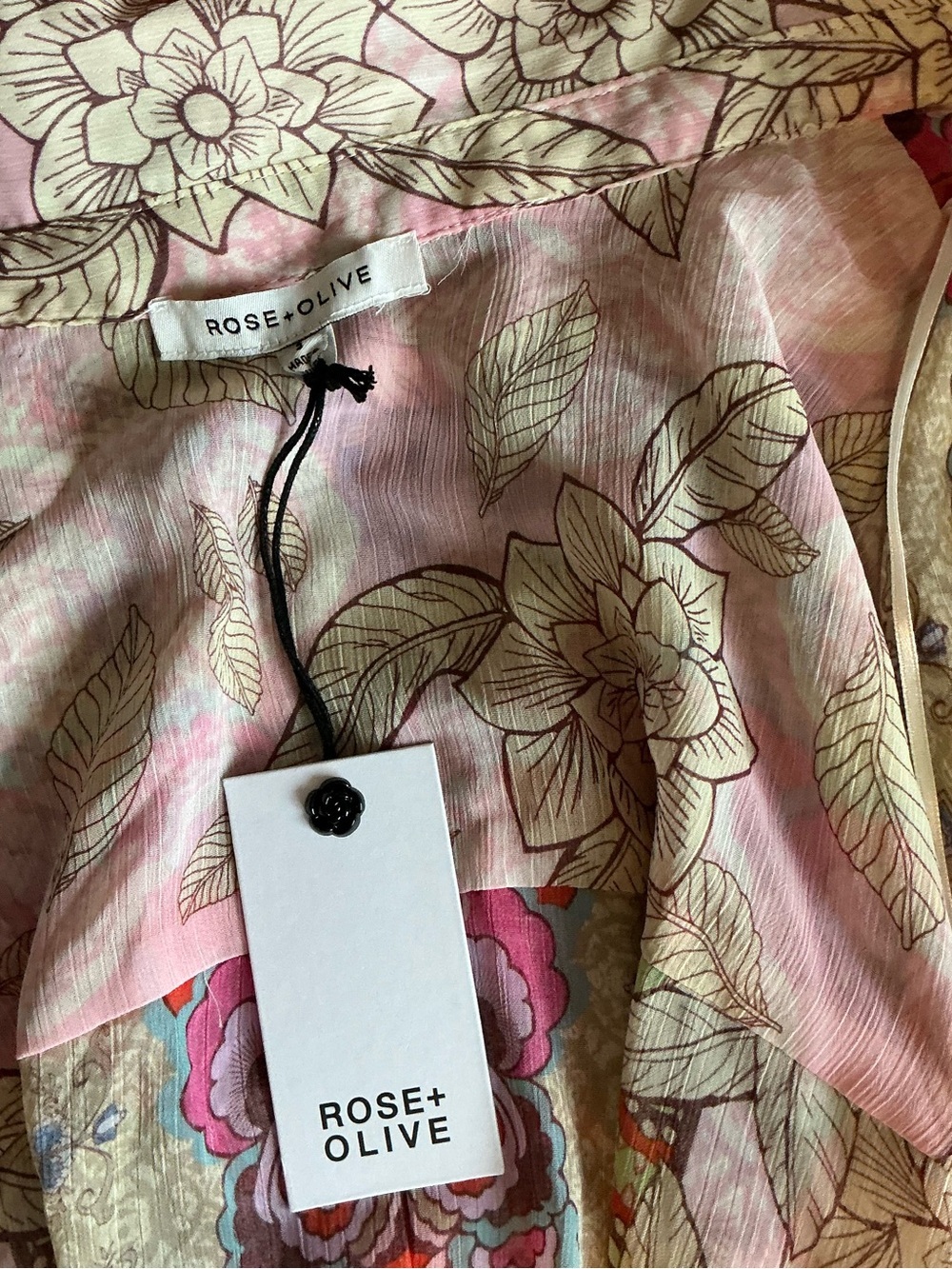 Rose + Olive Women’s Sheer Floral Swimsuit Cover-Up Belted Kimono with Side Slit - Picture 10 of 11